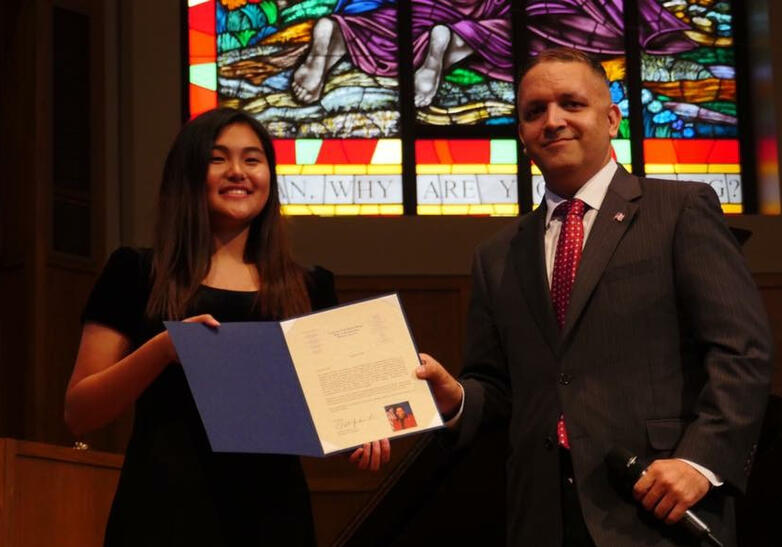Representative Daniel Espinoza presented SMA with a recognition letter from Congresswoman Sheila Jackson Lee.